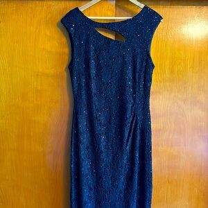 Navy Lace & Sequins Formal Dress
